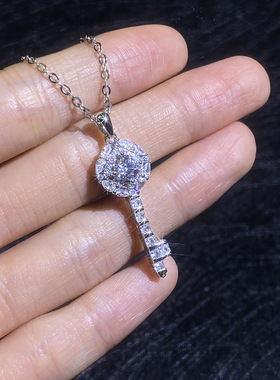 热卖钥匙项链S925纯银50分莫桑钻石项链爱情之锁匙高级感项链女