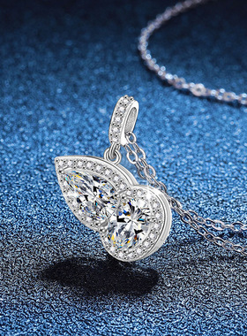 s925纯银项链莫桑石幸运葫芦水滴吊坠2克拉D色莫桑钻石项链