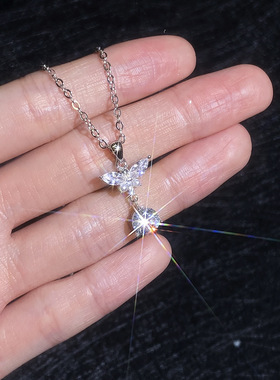 s925纯银莫桑钻石项链迷你贝珠蝴蝶轻奢百搭高级感项链