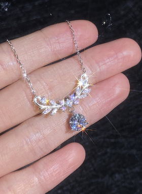S925纯银1克拉莫桑钻项链 轻奢繁花麦穗森系项链莫桑石锁骨链