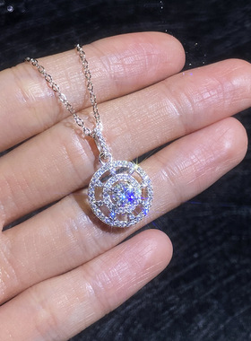 新款八宝罗盘莫桑钻吊坠S925纯银项链简约时尚莫桑石项链