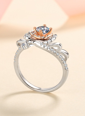 一朵玫瑰花S925银女戒50分莫桑钻石戒子分色玫瑰金520情人节礼物