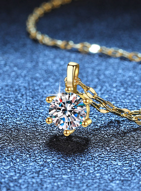 s925纯银莫桑钻石吊坠女嘴唇韩风简约六爪莫桑石一克拉项链锁骨链