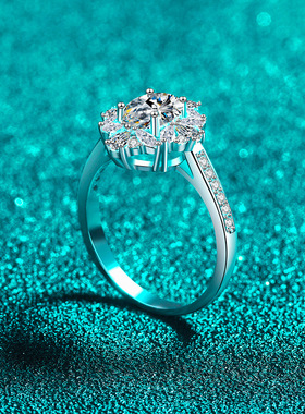 S925纯银莫桑钻石戒指女高级感订婚指环华丽精致节日礼物