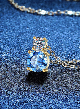 S925纯银项链进口彩色莫桑石吊坠女 简约韩版锁骨链D色莫桑钻石项