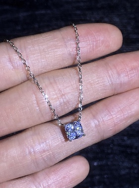 热卖S925纯银莫桑石项链小方糖锁骨链简约公主方吊坠轻奢项