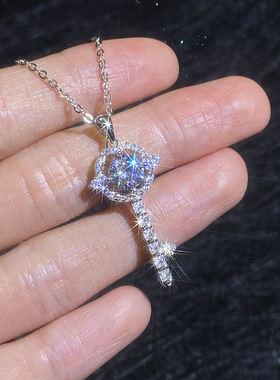 S925纯银项链莫桑石 轻奢暮光之钥匙吊坠1克拉莫桑钻项链