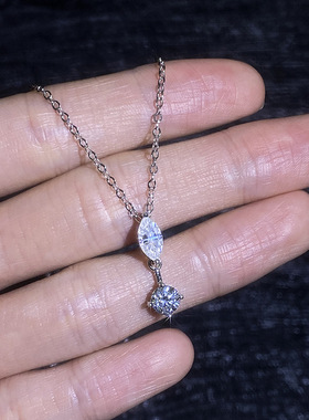 S925纯银满镶莫桑钻石一克拉马眼项链小众轻奢气质百搭小女生锁骨