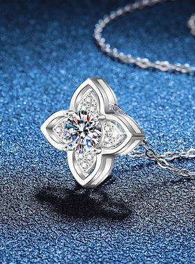 925纯银项链四叶草莫桑石吊坠百搭1克拉莫桑钻石项链女