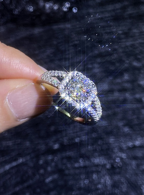 高端925银莫桑钻石戒指豪华方糖戒子1克拉指环