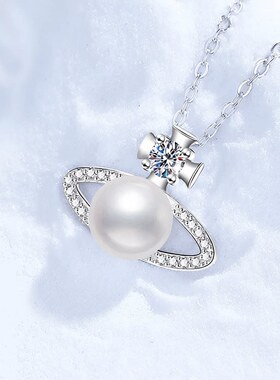 西太后同款土星天然淡水珍珠吊坠s925纯银复古时尚项链莫桑石项链