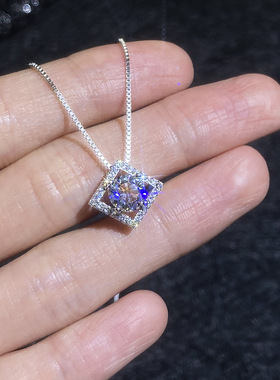 925纯银1克拉莫桑钻石项链方糖锁骨链简约吊坠轻奢方形女士小众