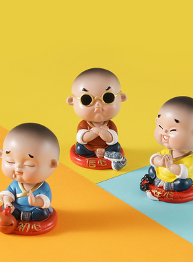 妙工坊汽车摆件摇头佛萌酷和尚