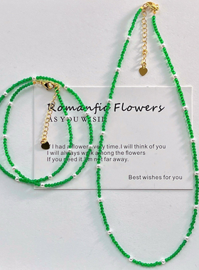 国风复古祖母绿色人造猫眼石设计感锁骨链项链