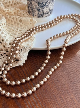 美拉德风金咖色施家珍珠毛衣链 多种戴法多层施家珍珠项链