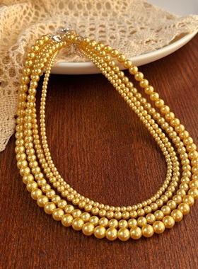 施家珍珠项链南洋金珠色气质法式叠戴项链女