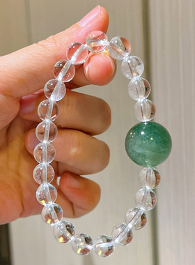 8mm近玻璃体白水晶17mm天然绿草莓设计感锁骨链项链手链