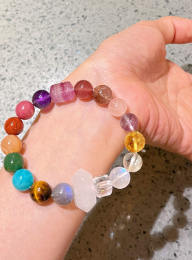 天然白水晶紫水晶月光石粉晶天河石黄水晶黑金超白幽灵多宝手链