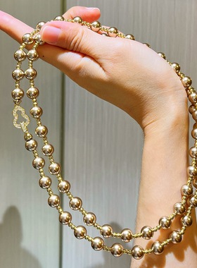 秋冬高品质美拉德复古咖啡色珍珠设计感项链毛衣链