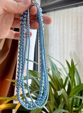 银灰蓝色施家珍珠项链简约时尚百搭气质韩版锁骨链女