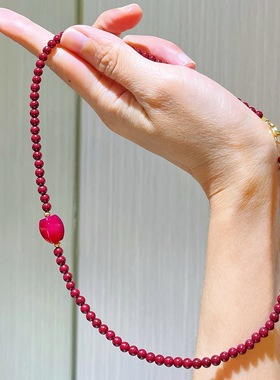 高品质新年安可拉红施家珍珠天然红玉髓项链锁骨链