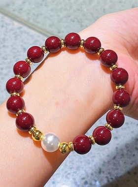 秋冬高品新年安可拉红施家珍珠设计感手链手串女