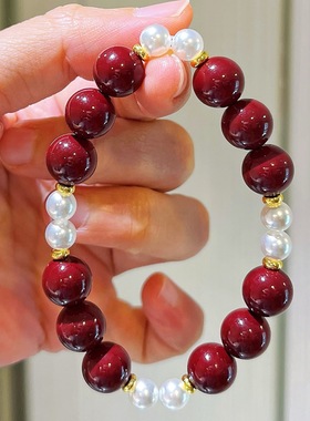 秋冬安可拉红冷白施家珍珠设计感手链手串女