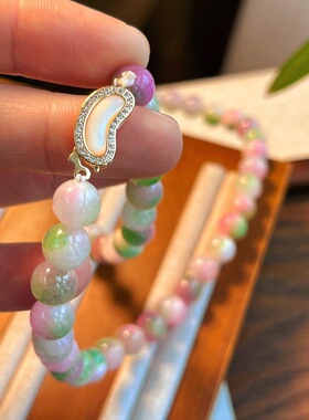 8mm石英岩玉项链人造西瓜碧玺项链春意盎然 新款小众贝壳扣