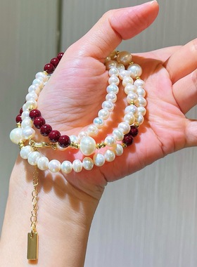 5-6mm复古天然淡水珍珠仿朱砂毛衣链多种戴法项链