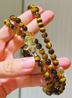 复古天然虎眼石黄水晶设计感长款毛衣链项链锁骨链女