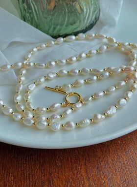 天然淡水巴洛克珍珠毛衣链间隔小球球时尚洋气多种戴法毛衣链女