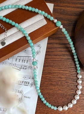 6mm天然天河石高光施家珍珠小锁骨链夏日清新浪漫马代色项链女