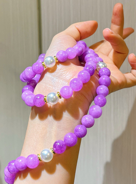 仙女链紫色石英岩石人造水晶珍珠项链