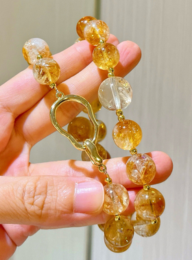 12mm大颗粒天然老料黄水晶黄塔晶设计感项链锁骨链