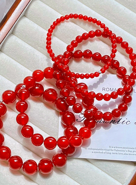 925银7A玻璃体冰透天然红玉髓玛瑙手链手串