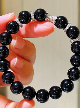 母亲节特惠10mm天然黑玛瑙项链手链套装配礼盒