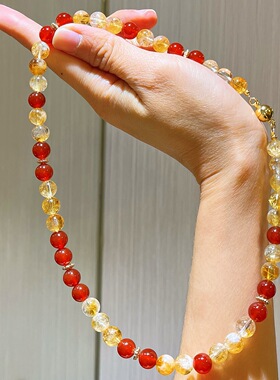 秋冬8mm天然黄水晶红玉髓设计感锁骨链项链颈链