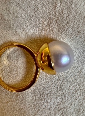 925银12-13mm天然珍珠戒指简约时尚百搭大白珠戒指女