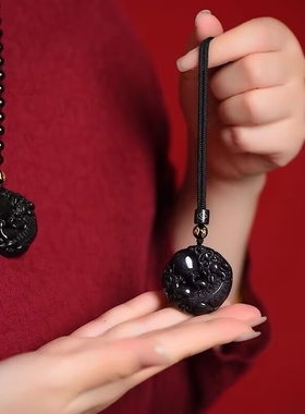 天然黑曜石貔貅吊坠男女士款招财转运保平安有求必应项链情侣饰品