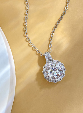 1克拉莫桑石时尚公主圆包项链女简约百搭锁骨链吊坠