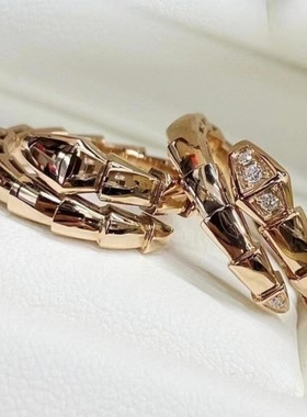 宝家高版本S925银CNC镶钻灵蛇戒指时尚三圈满钻贝母情侣款手饰