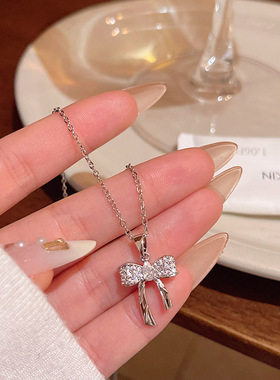 日韩甜美金色蝴蝶结镀金锁骨链