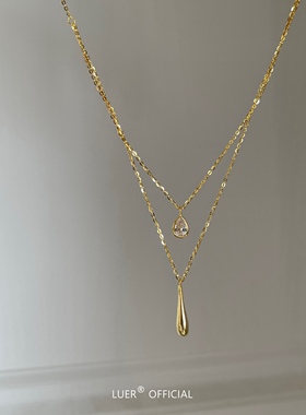 法式简约锆石实心水滴吊坠锁骨链