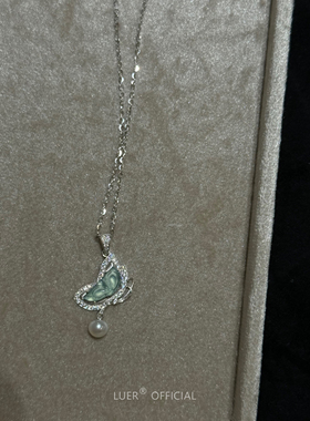 #化蝶#新中式!天然危料蓝水!通体纯银轻奢镶钻蝴蝶珍珠项链锁骨链