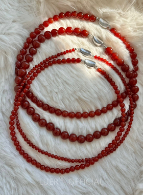 回馈!新中式!天然红玛瑙串珠项链小众高级感锁骨链轻奢气质毛衣链
