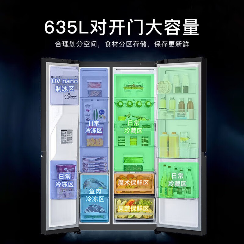 LG大容量635L智能变频制冰机冰箱对开双门透视窗抗菌净味线下同款 - 图0