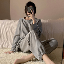 Pure Cotton Pyjamas Lady Spring Autumn Winter Long Sleeves 2023 New Leisure Brief About Big Code Loose Home Suit Suit