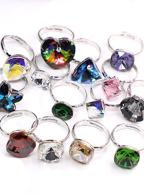 闪亮水晶戒指环优雅气质不分码