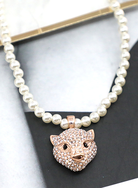 金色豹子头长款项链外毛衣链