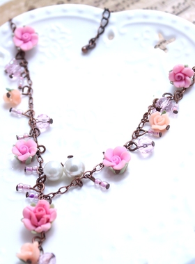 饰品欧美复古软陶花朵珠子项链
